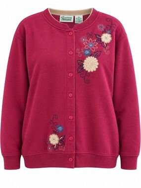 90s Vintage Extra Shenanigans Pink Floral Embroidered Cardigan Sweatshirt 2Xs